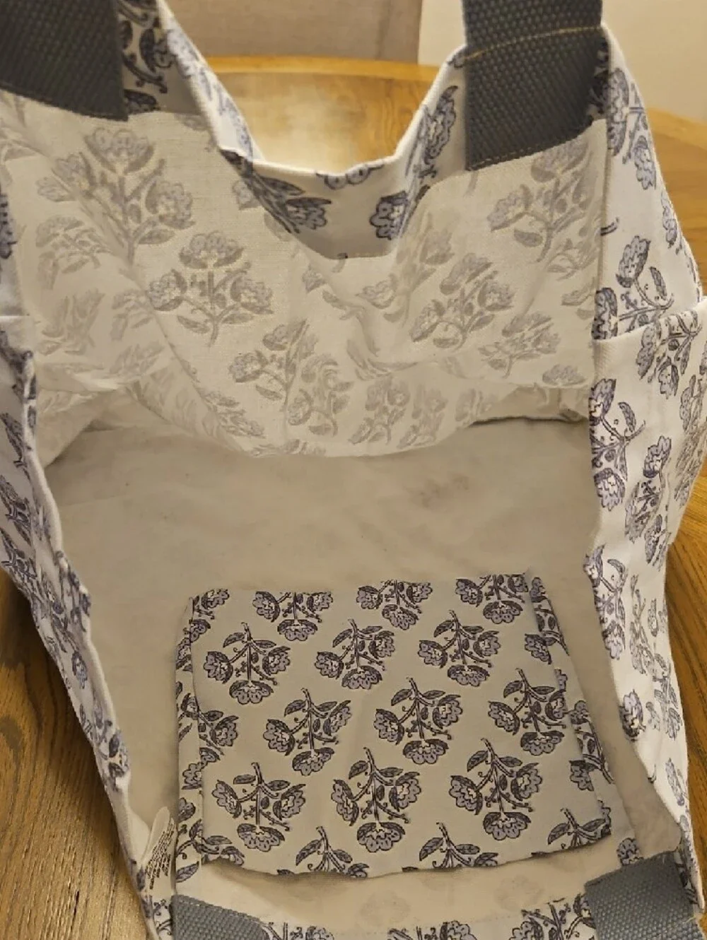 T.J.Maxx White Tote with Blue Floral Print